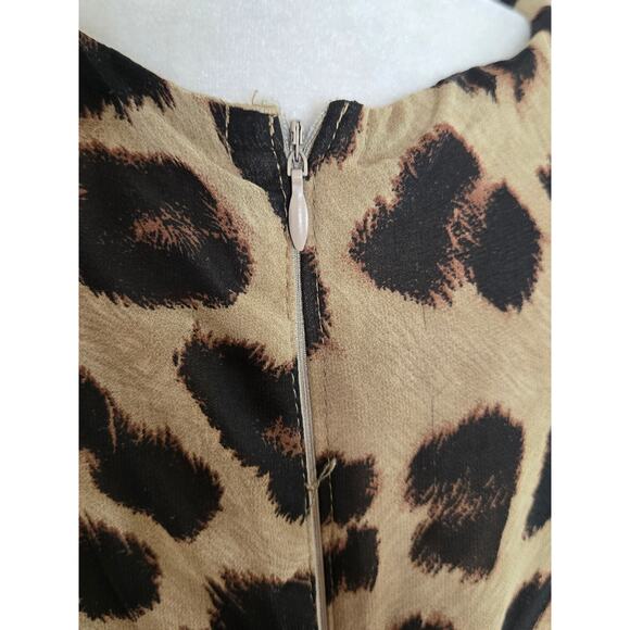 Rosevelvet EUC Leopard cut out lace sheer ruffle maxi dress 2X brown tan - Picture 13 of 17